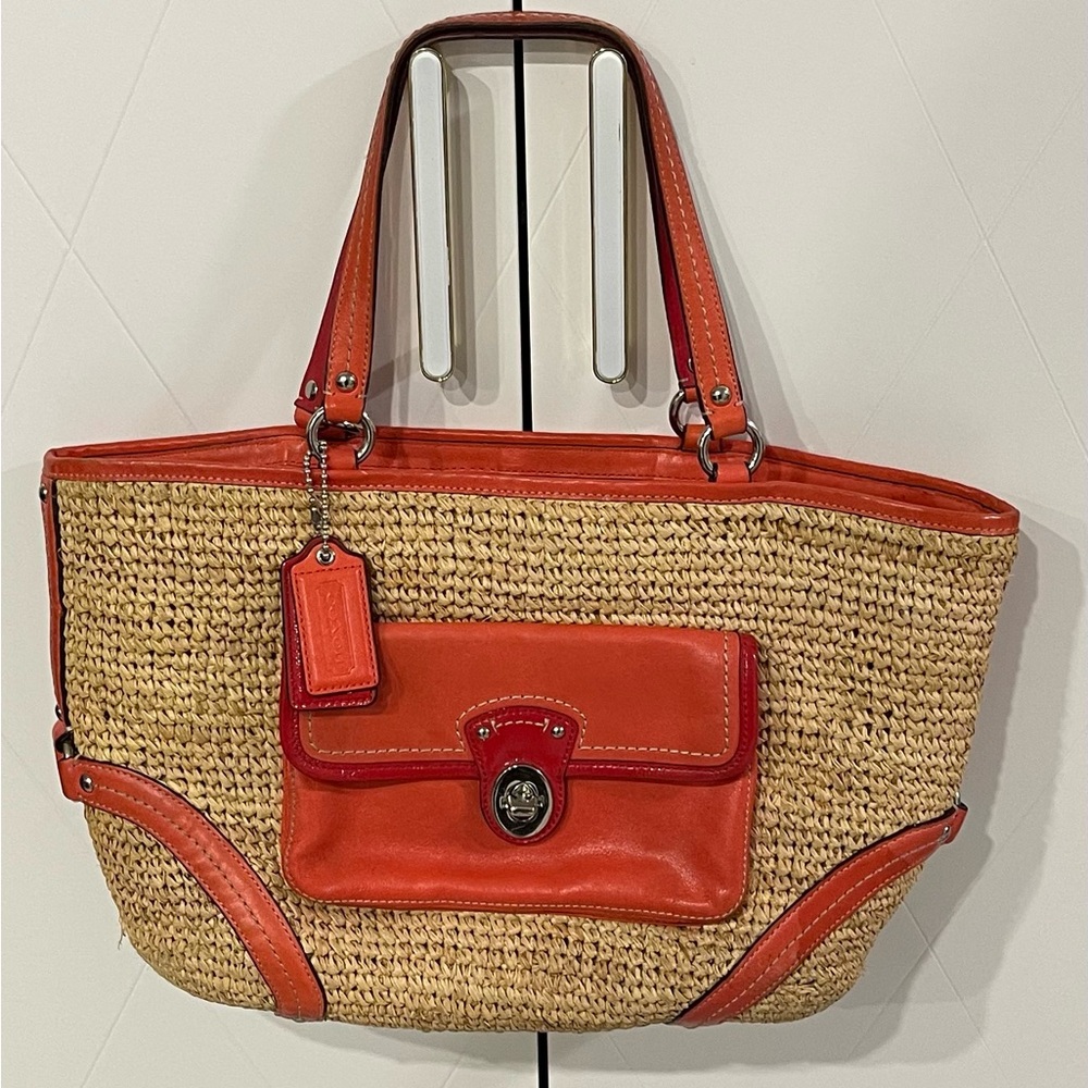 Coach Straw Orange Purse Handbag